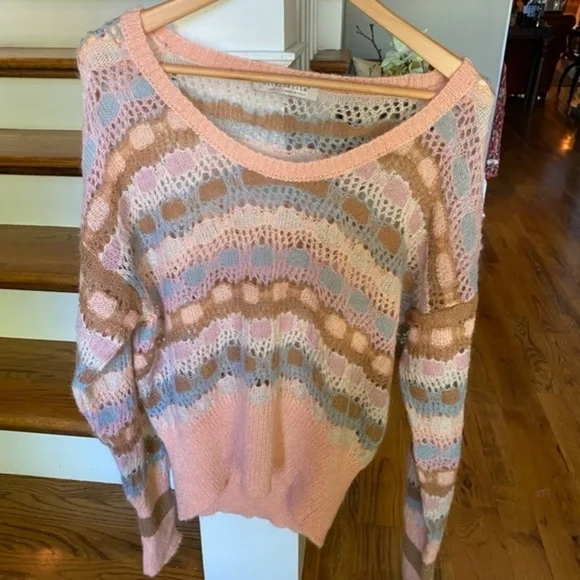 Anthropologie Lineamaglia Pink Crochet Sweater M/L - Picture 3 of 13
